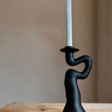 Pair of black sculptural candle holders – contemporary organic design
