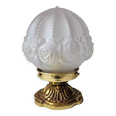 Art deco lamp in bronze and frosted glass