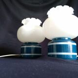 Pair of duck blue and white opaline lamps