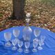 Elegant service consisting of a carafe, 3 wine glasses and 6 diamond pattern aperitif glasses