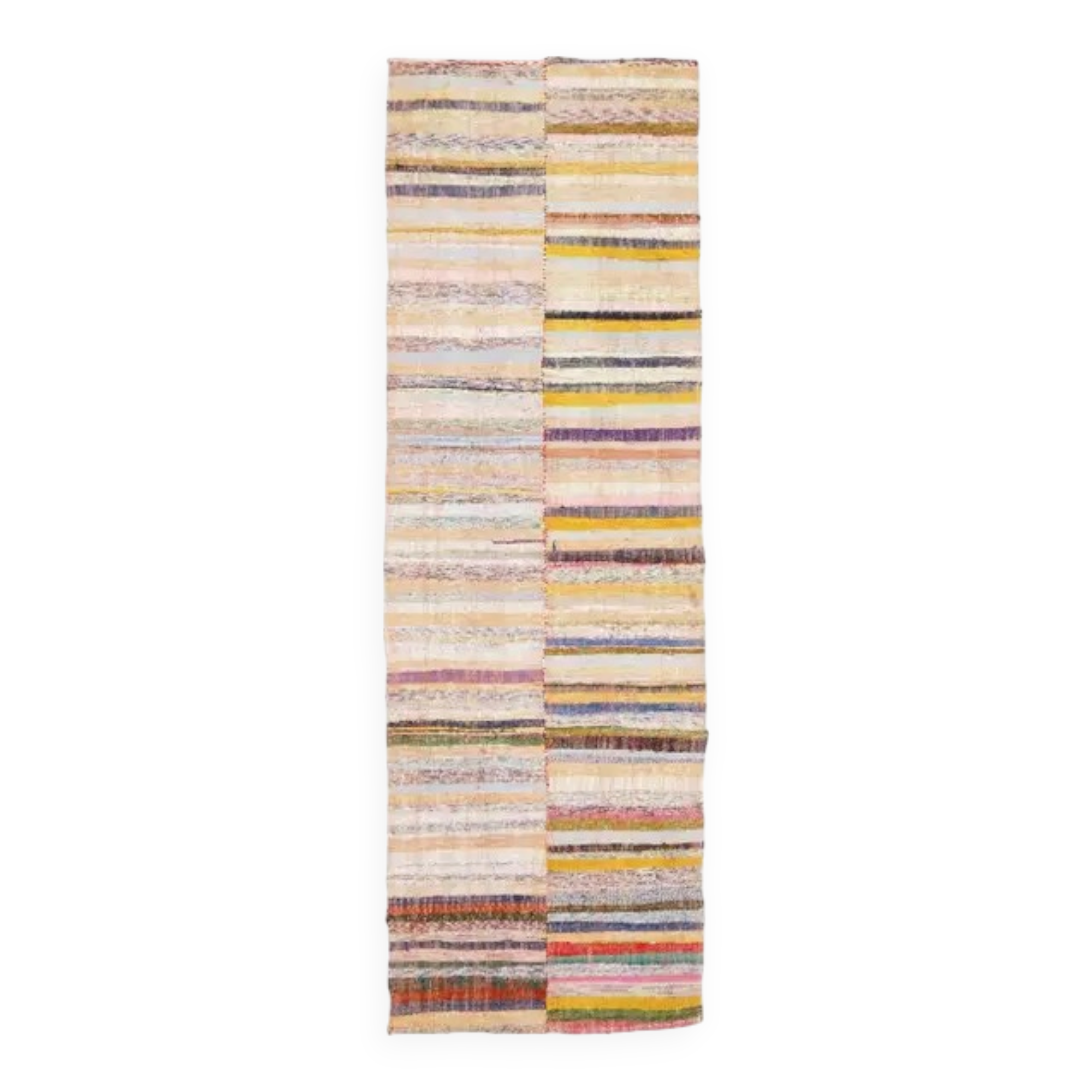 Vintage Turkish hand-knotted wool cotton beige kilim runner rug 85x260