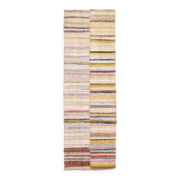 Vintage Turkish hand-knotted wool cotton beige kilim runner rug 85x260