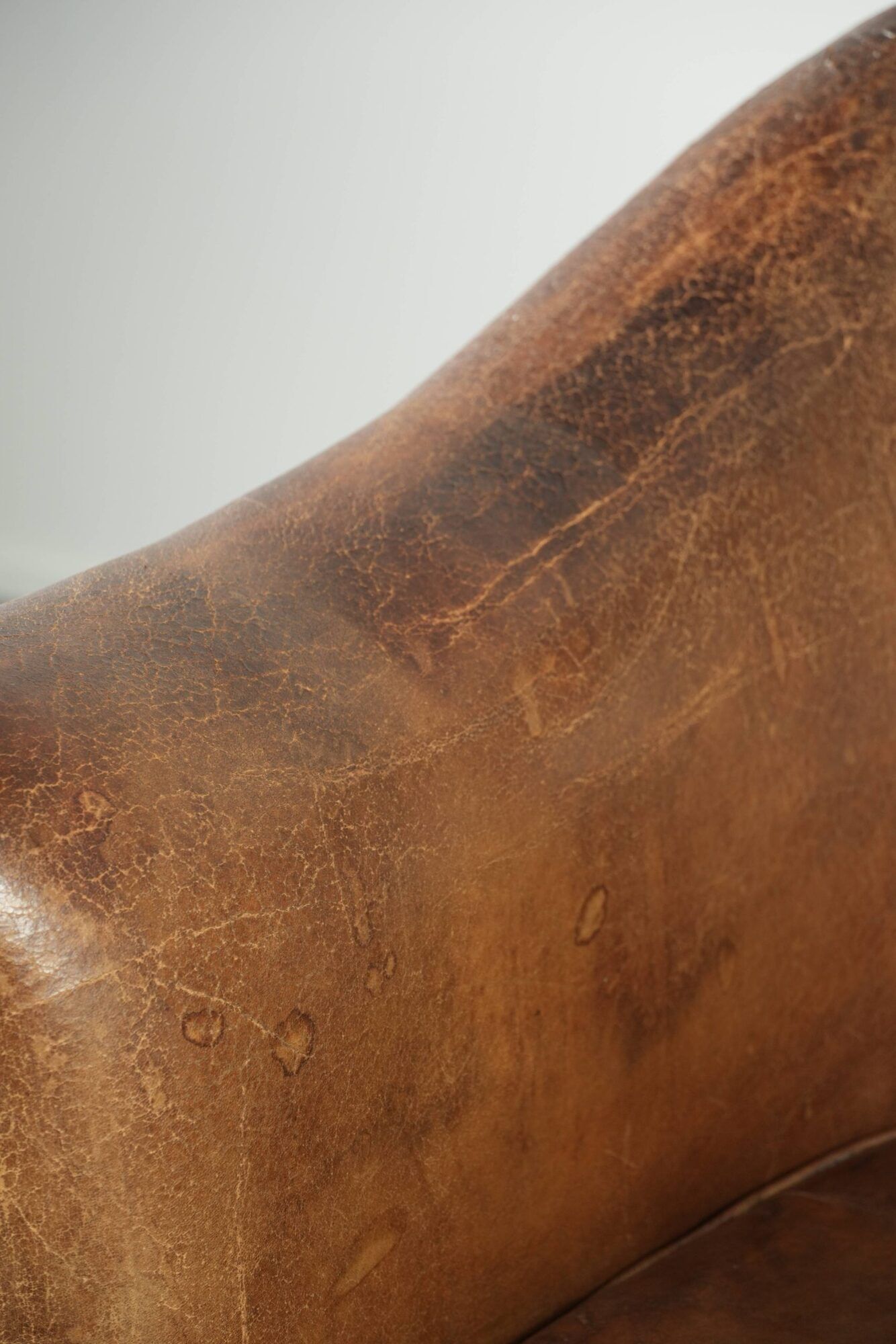 Vintage sheepskin club armchair finished with decorative nails