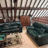 2 Texas green leather sofas