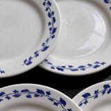 6 assiettes à dessert vintage – faïence Oxford – Blanc & bleu
