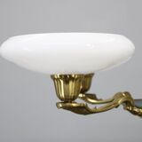 Art Deco six-light chandelier in chrome, brass and opaline glass