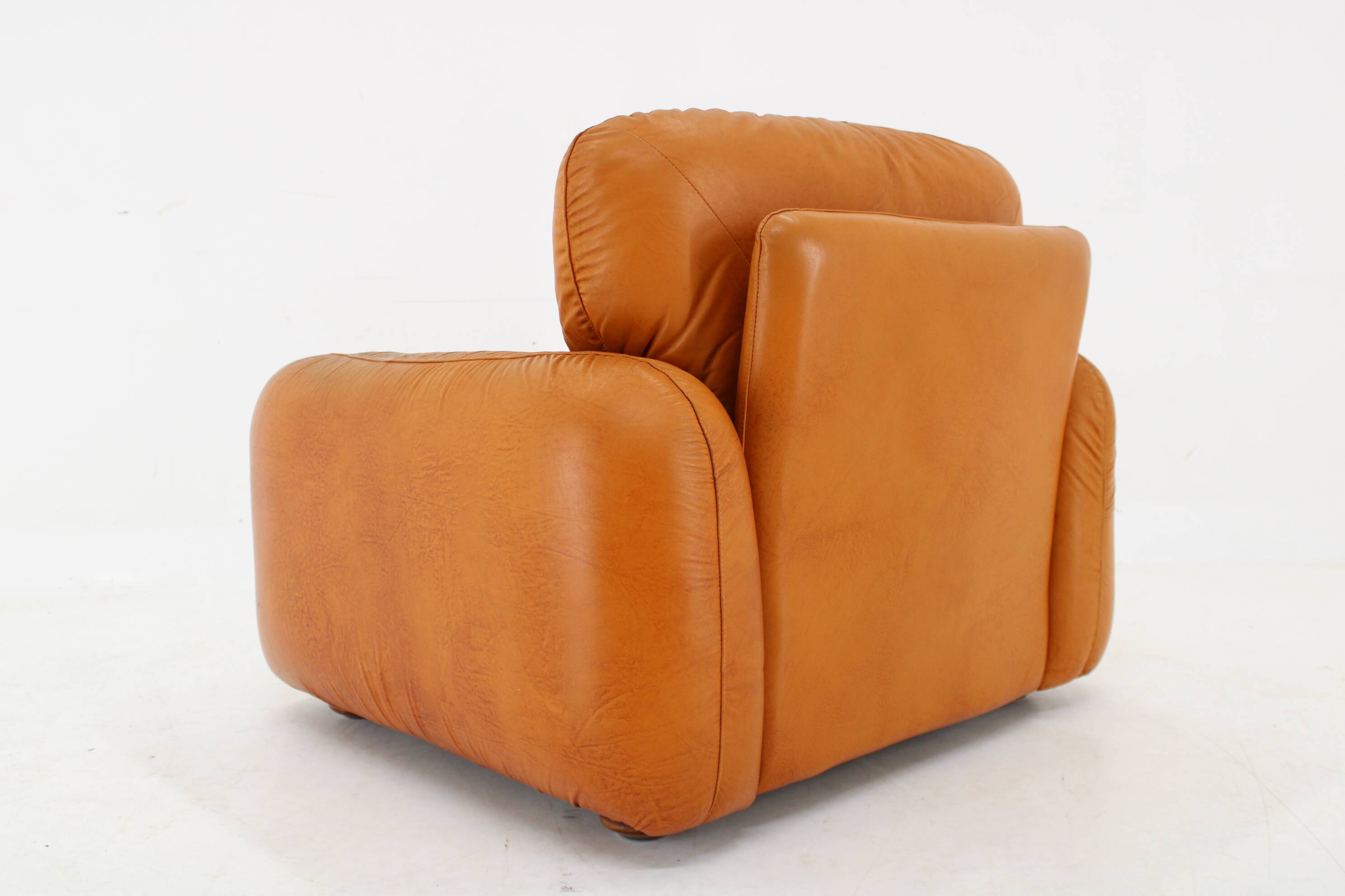 1970s  Cognac Leather Armchair ,Italy
