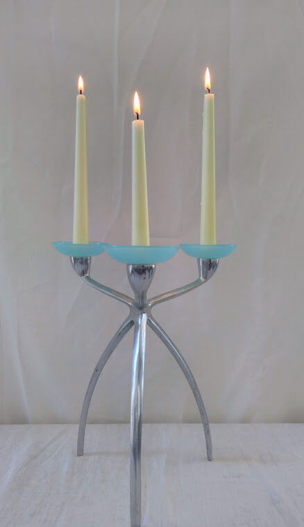 Chrome and blue seventies candlestick