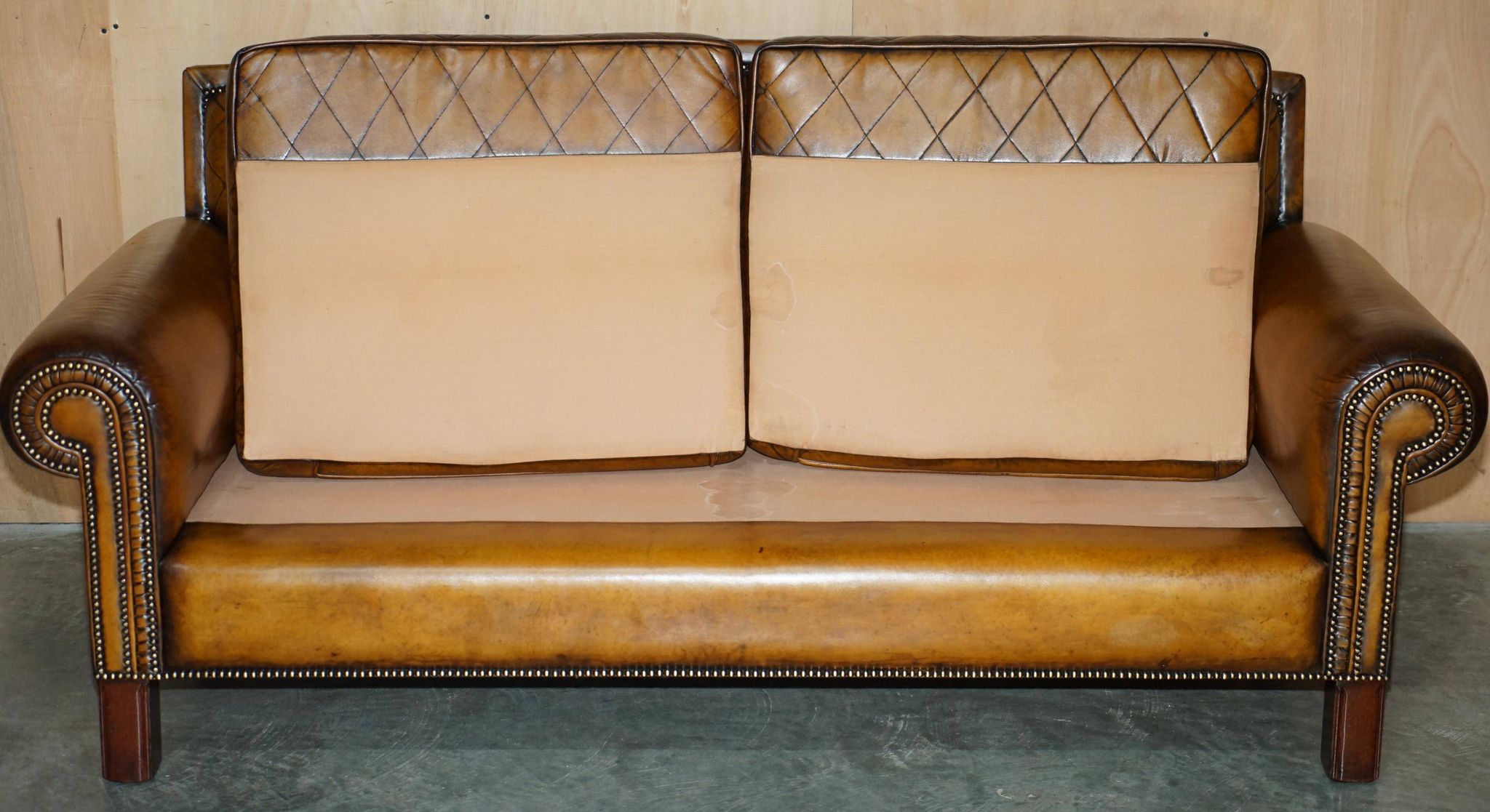 Mustang Leather Art Deco Style Sofa Fully Restored