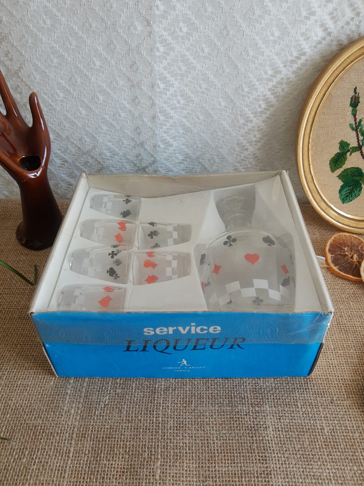 Service à liqueur jeu de cartes pique trèfle carreau et cœur - Vintage