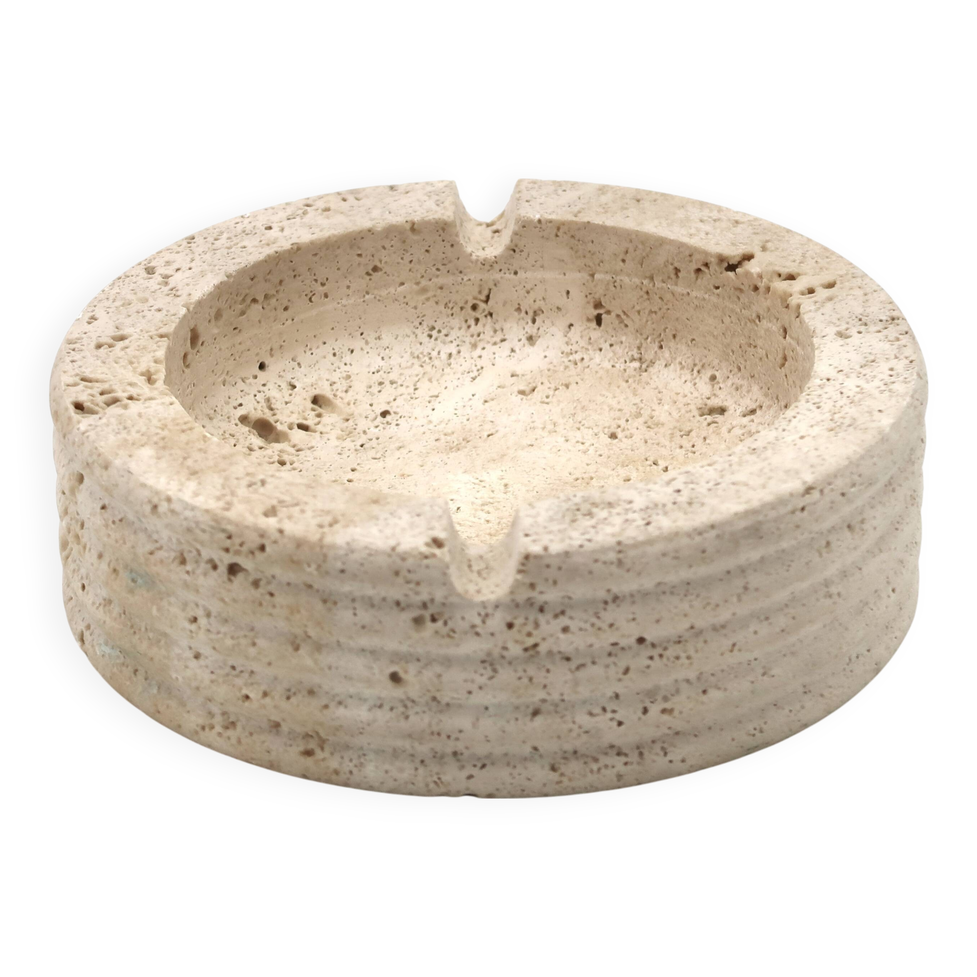 Cendrier Italien rond Cerri Nestore en travertin, années 70