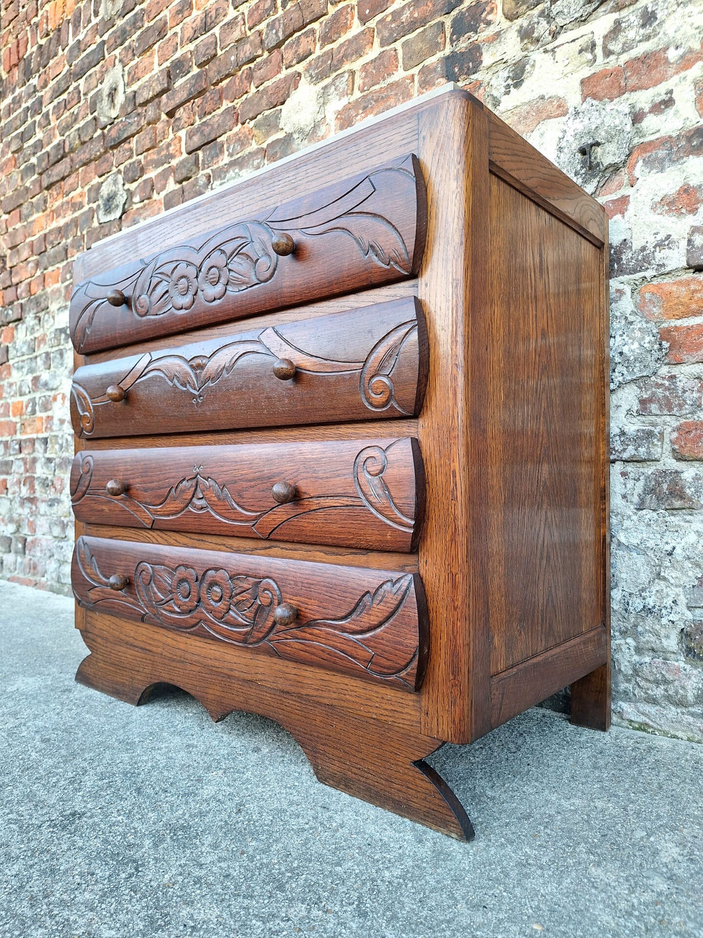 Art Deco commode, vintage antique piece with marble top.