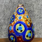 Camille Fauré: Oblong vase circled with brass at the neck and resting on a circular base