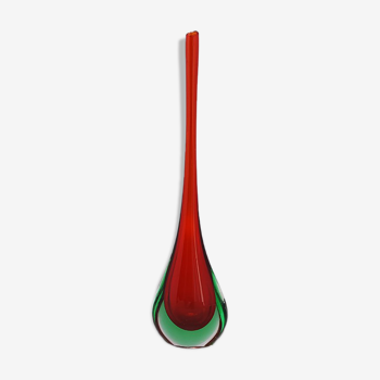 Vase rouge et vert des années 1960 par Flavio Poli