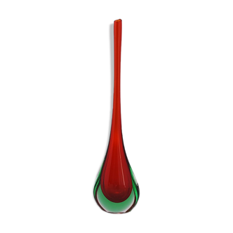 1960s red and green vase by Flavio Poli