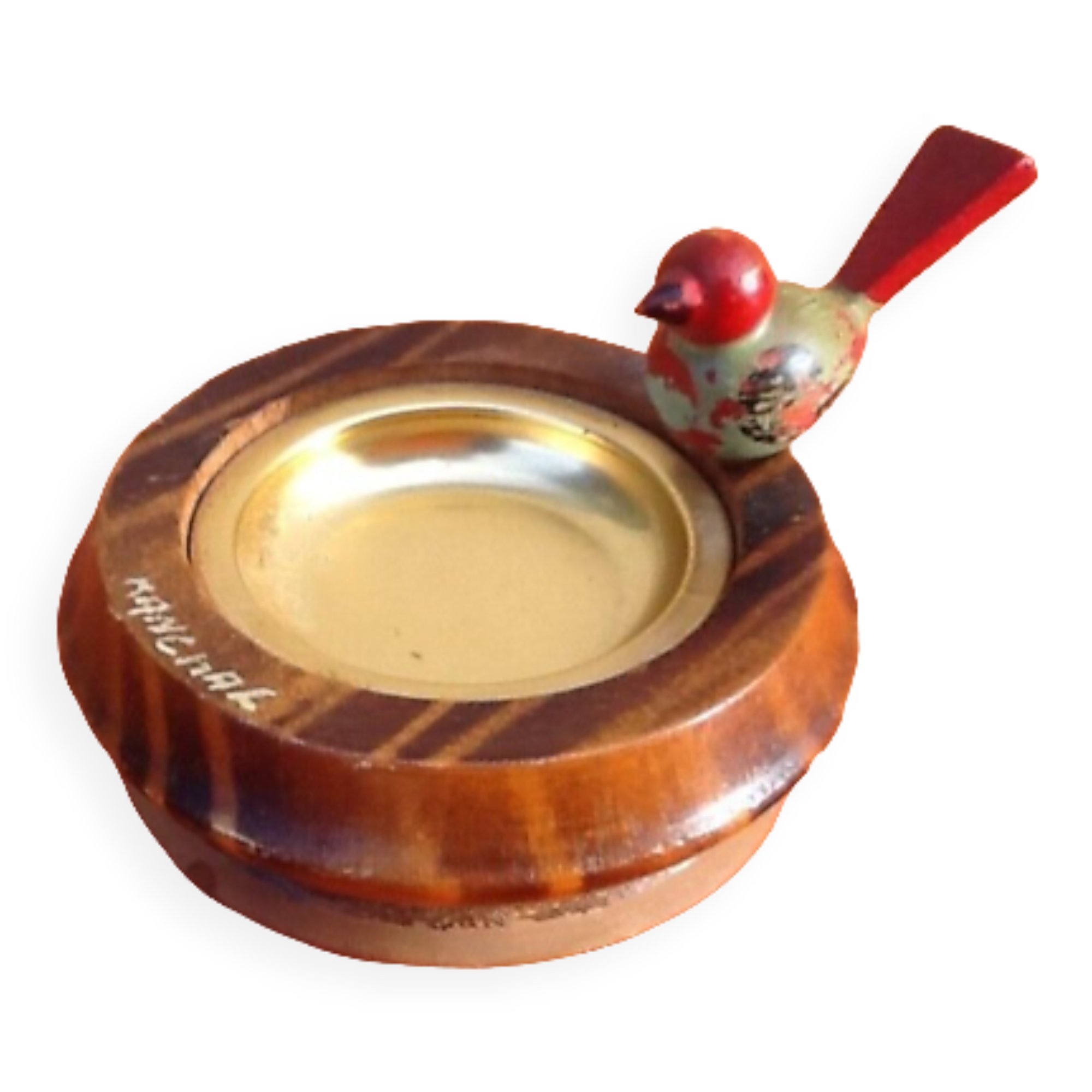 1950s hand ashtray turned wood bird décor