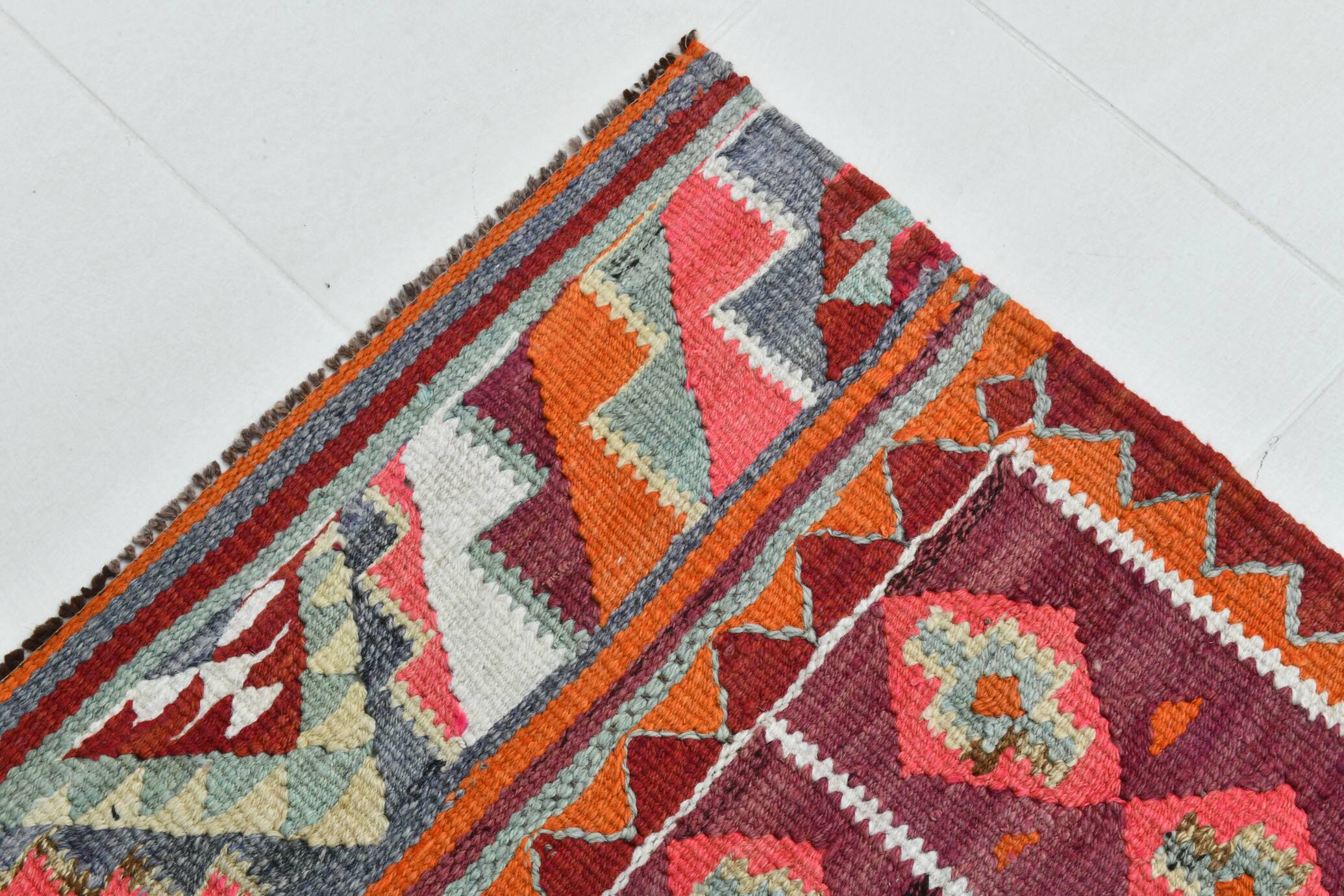 3x11 Burgundy & Orange Vintage Runner Rug, 95x325Cm