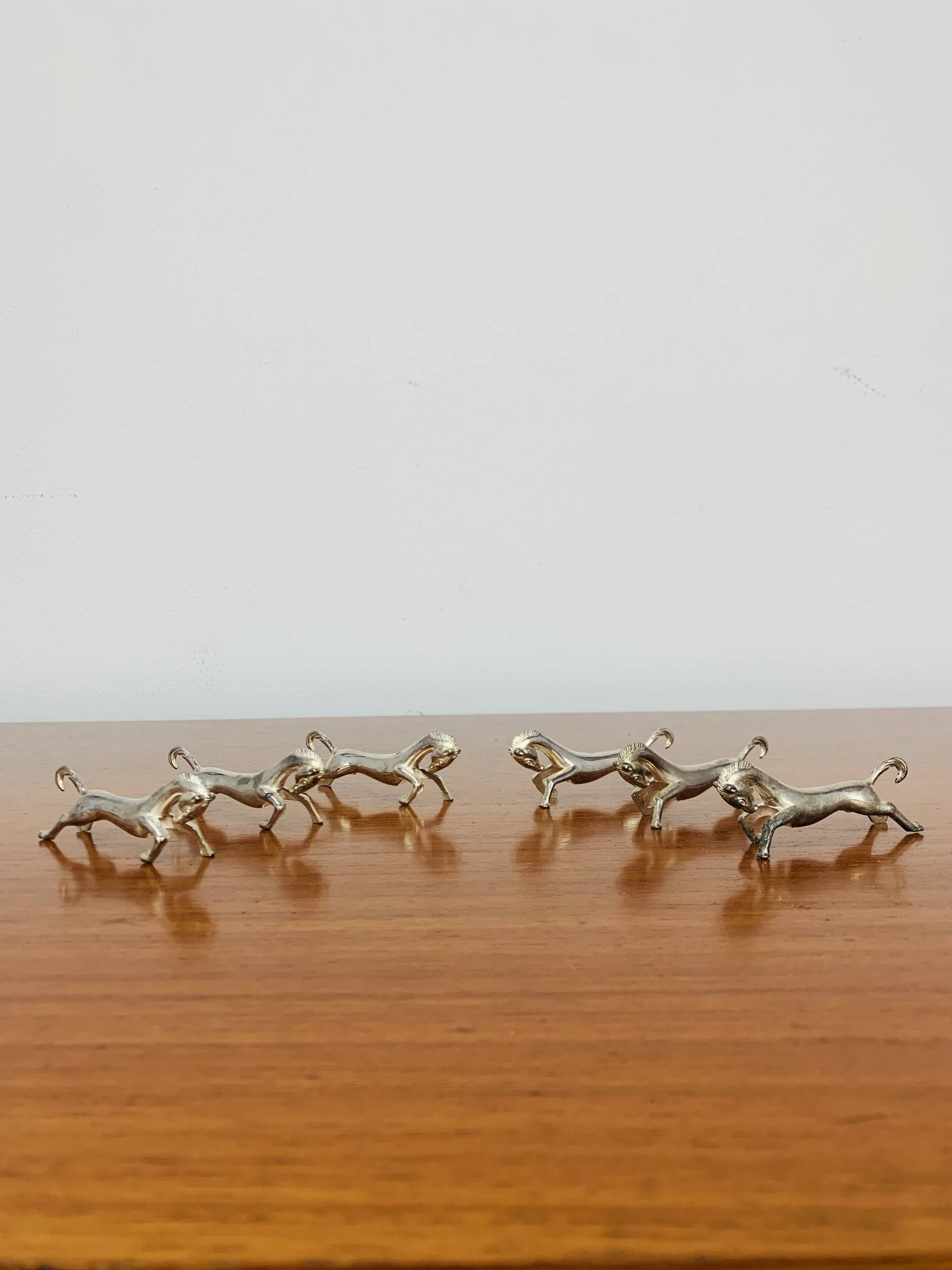 6 vintage silver metal horse knife rests