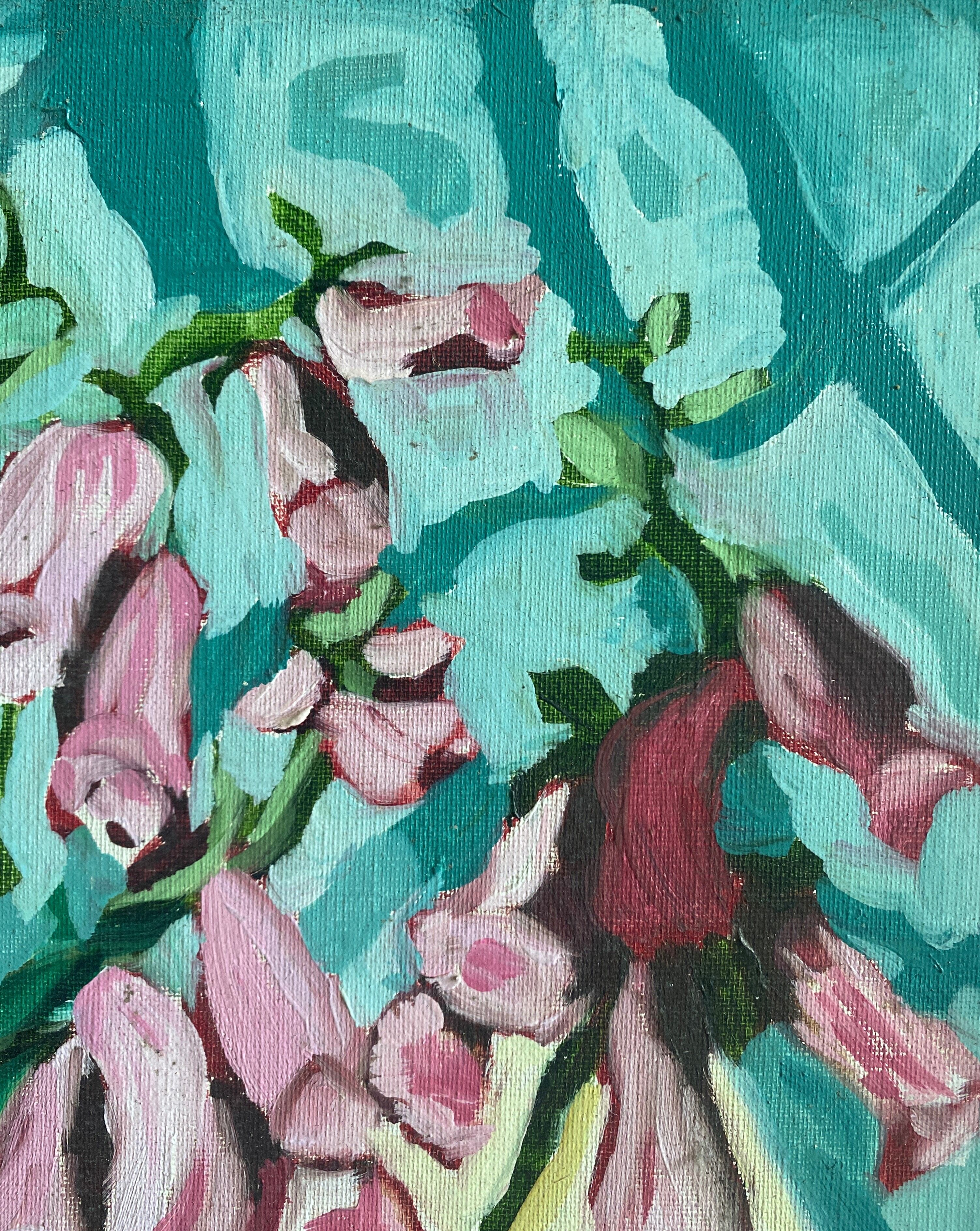 Painting "Bouquet of foxgloves" apothecary pot signed P. Jally and frame