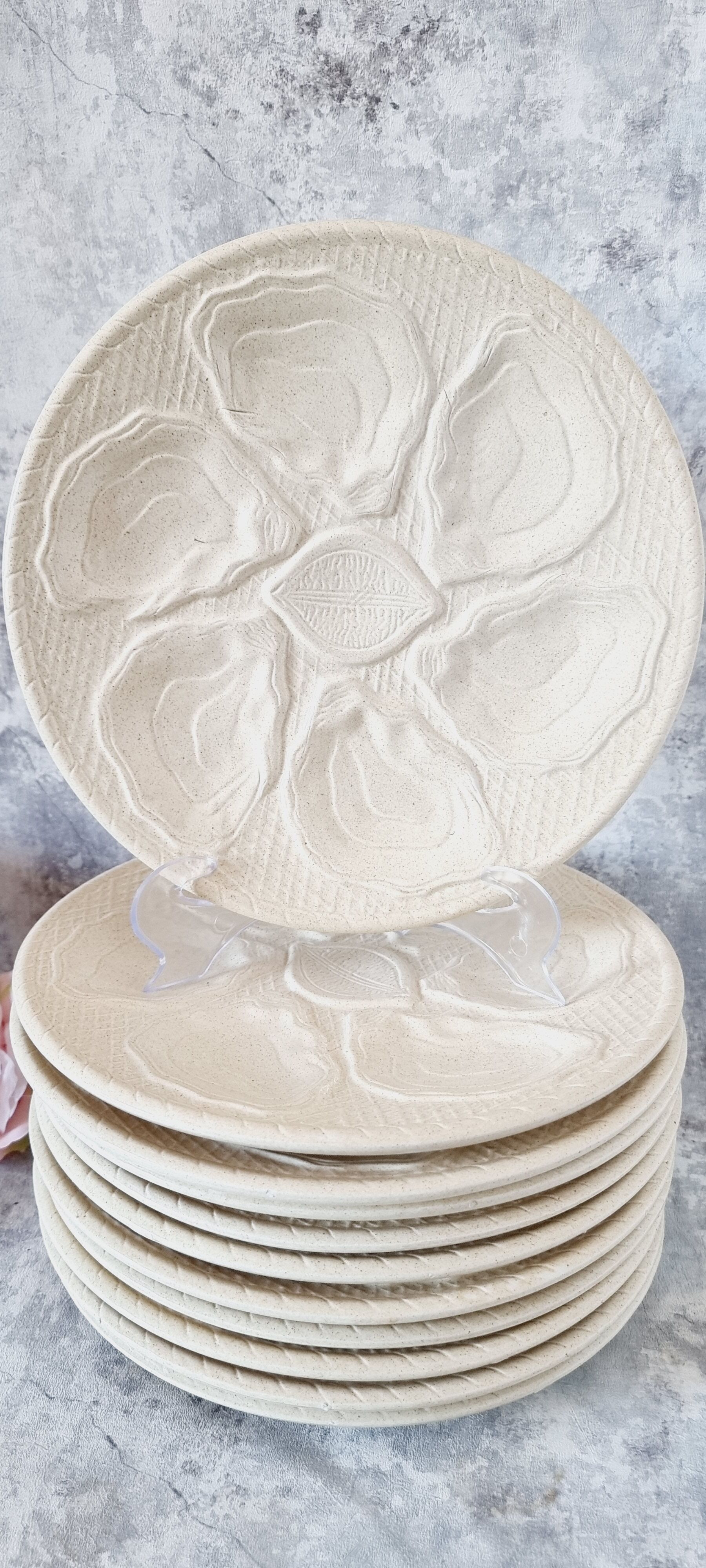 Lot de 12 plats à huîtres en céramique