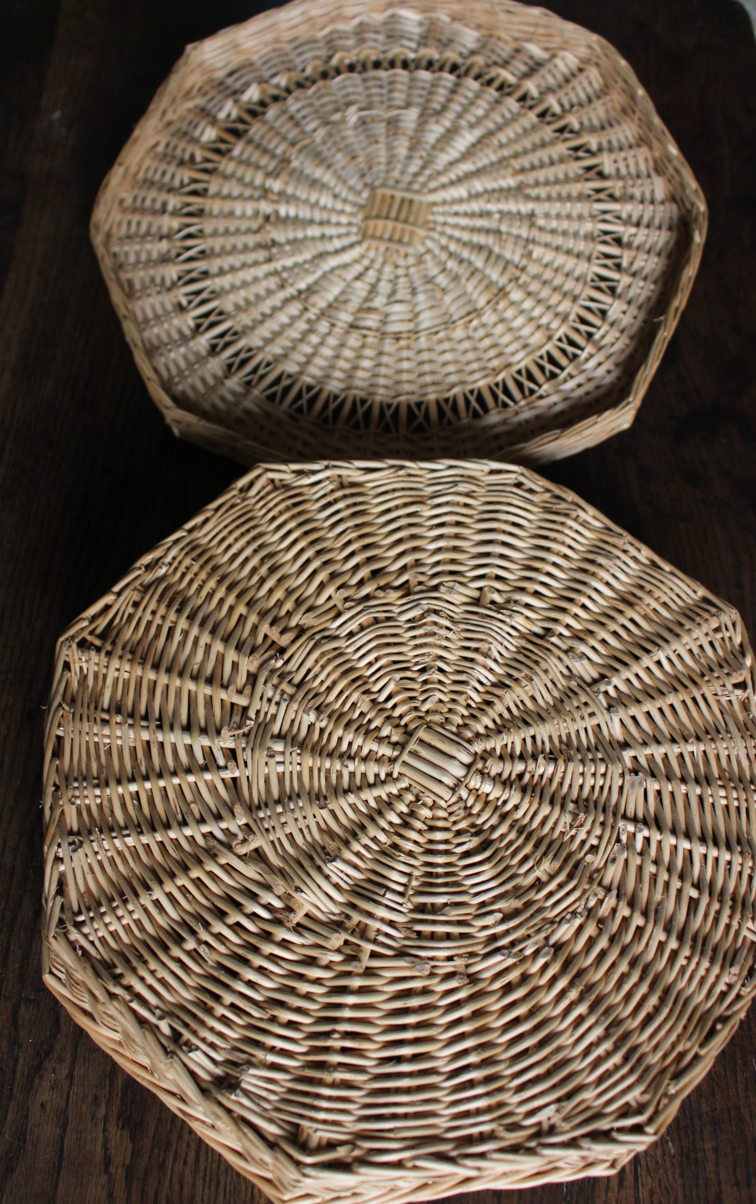 Vintage Octagonal Wicker Basket with Lid