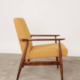 Mustard yellow curly Scandinavian armchair by H.Lis