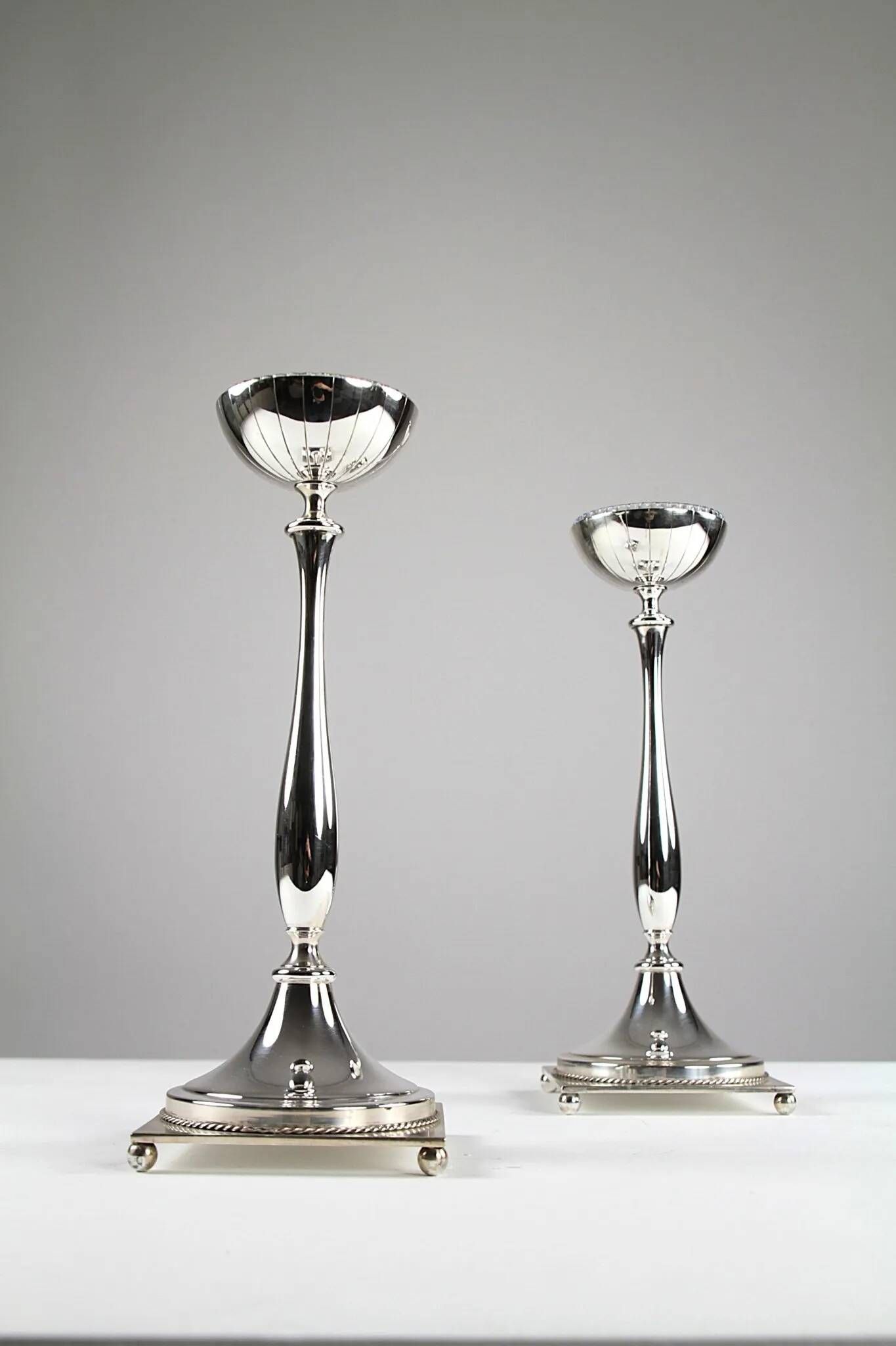 Gunnar Ander for Ystad-Metall: Pair of “Nysilver” candle holders, 1960s
