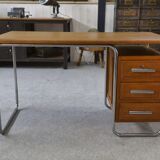 Bauhaus design desk in chrome tube and solid oak by Kovona 1960s