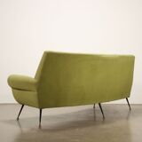 Vintage fabric and brass 3-seater sofa, Italian design, 1950s-60s, original