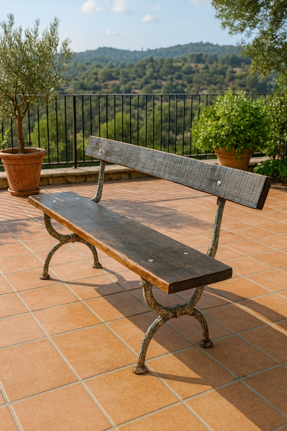 Cast iron and oak garden bench