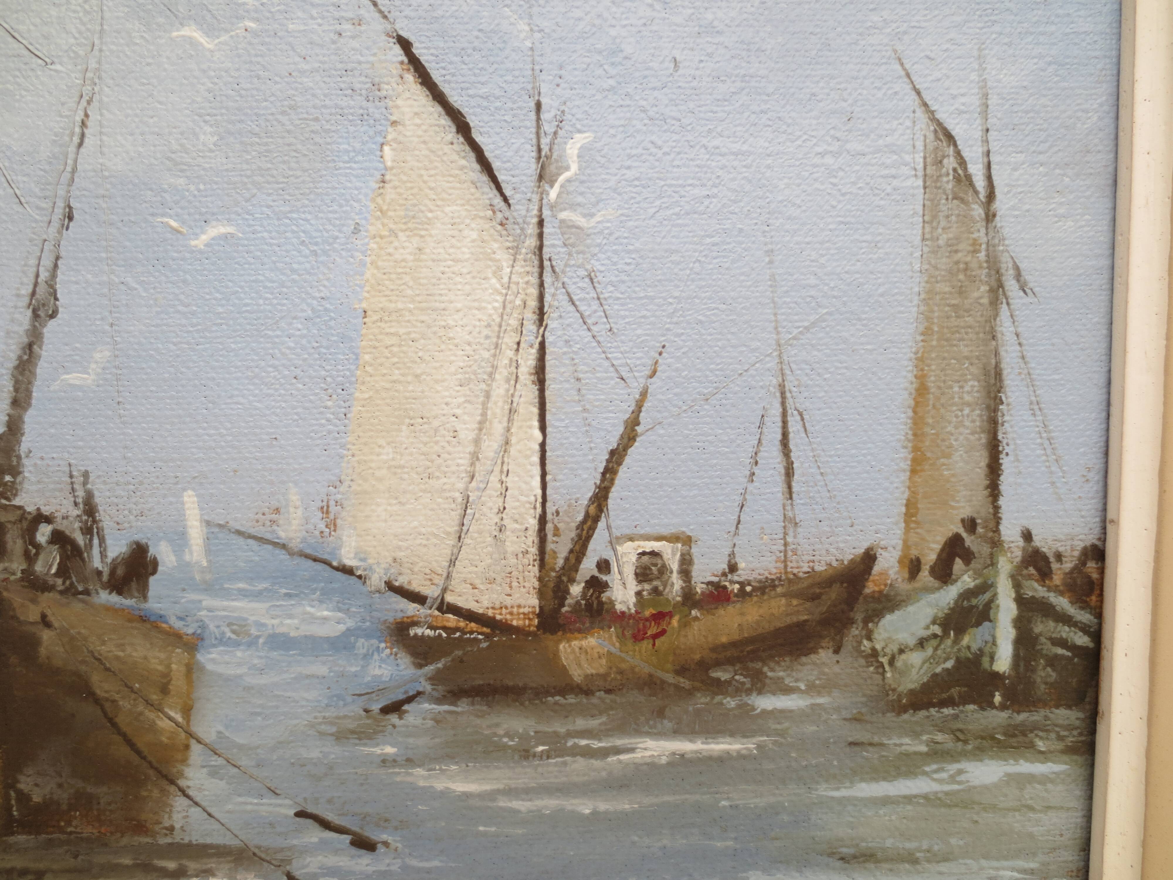 Marine painting on the treport, in its frame