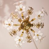 Lustre en verre de Murano décor de fleurs blanches, 1970