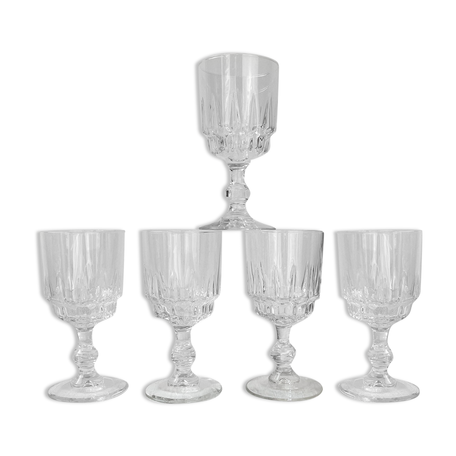 5 glasses of red wine luminarc model lance, 1970 made in france