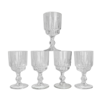 5 glasses of red wine luminarc model lance, 1970 made in france