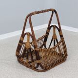 Vintage rattan magazine rack F.lli Castano 1950s