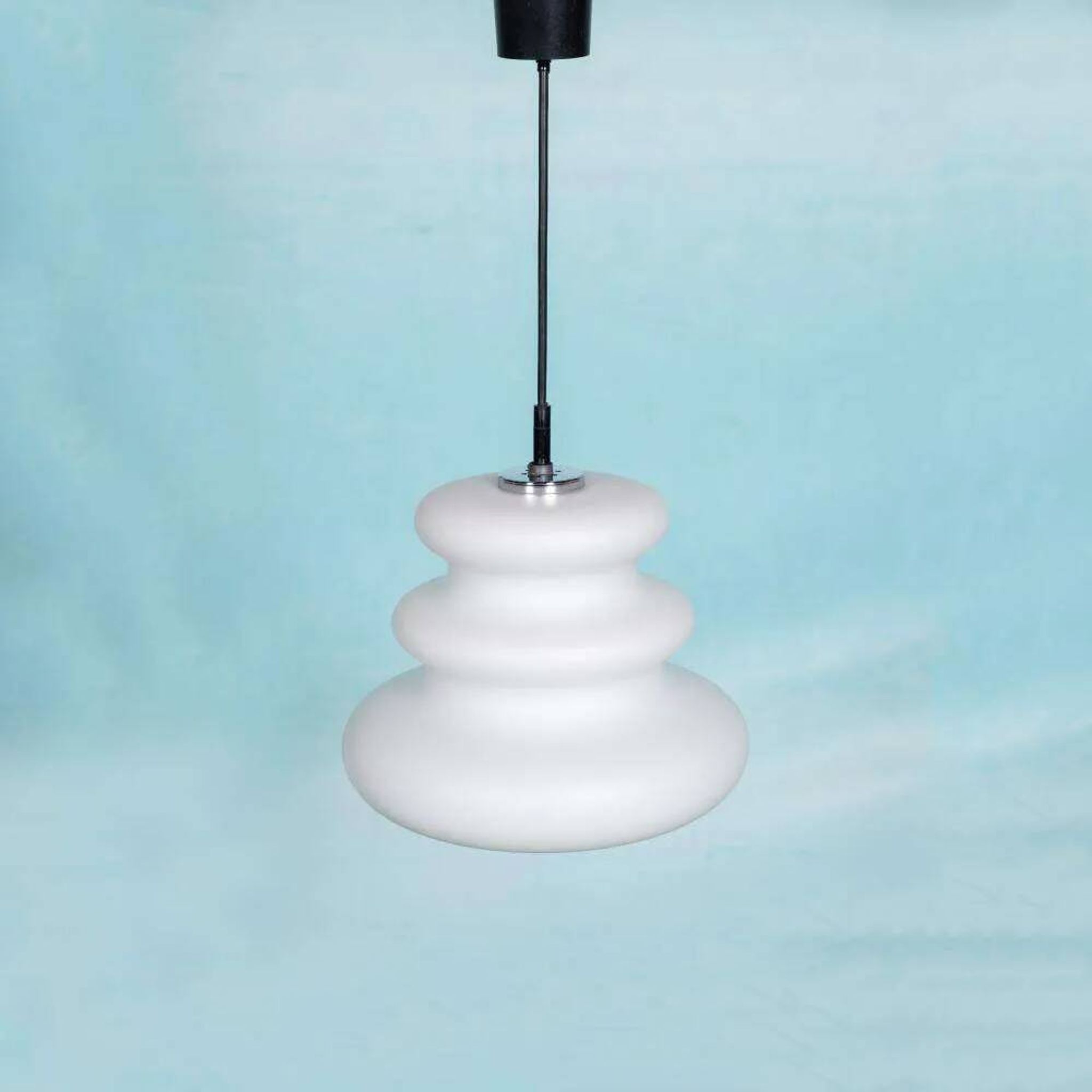 Opaline glass suspension from the space age, organic-shaped pendant.