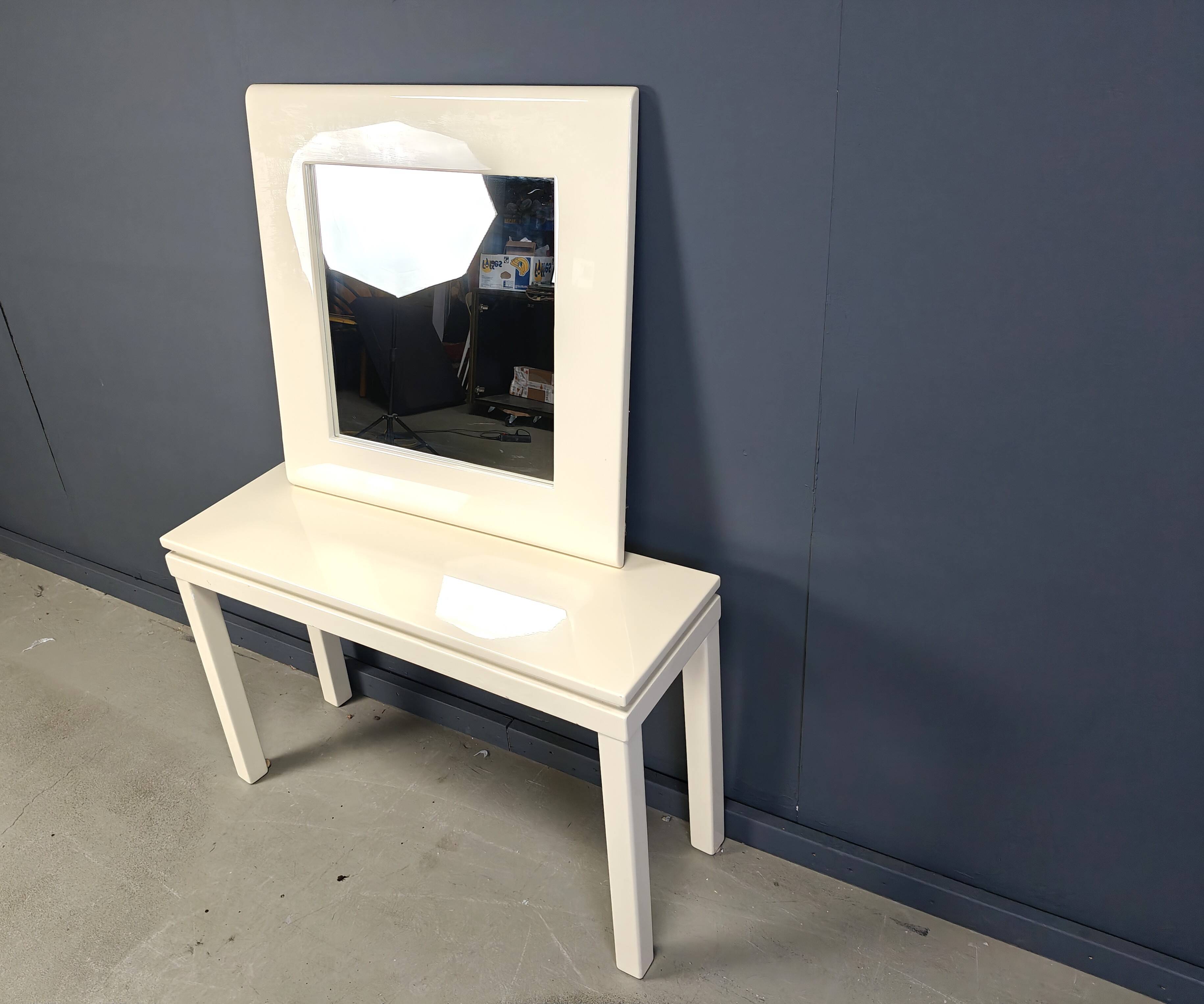 Console française vintage en bois laqué avec miroir, années 1980