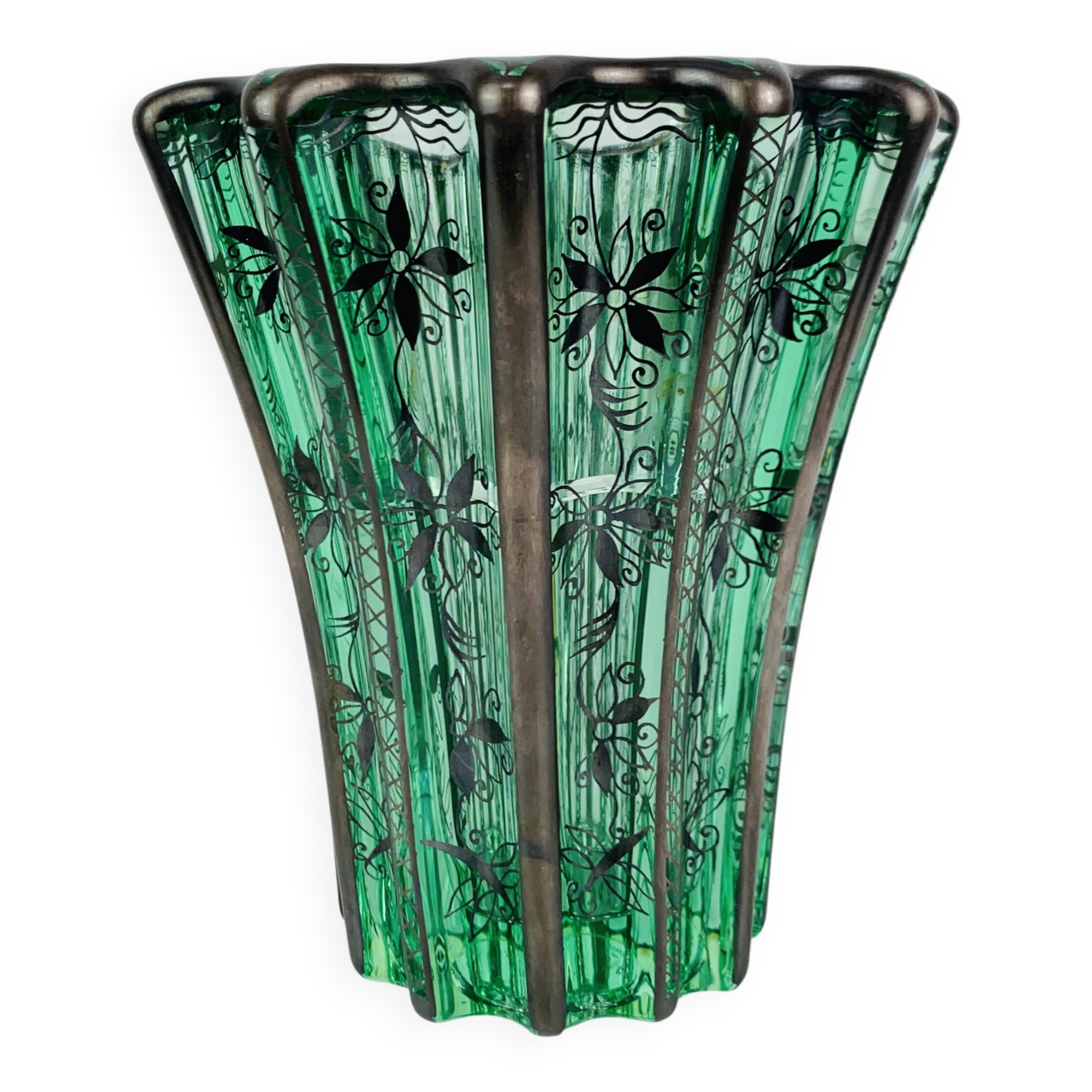 Art Deco vase by Pierre D'Avesn, silver decoration by Atelier Saint Graal.