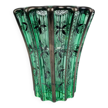 Art Deco vase by Pierre D'Avesn, silver decoration by Atelier Saint Graal.