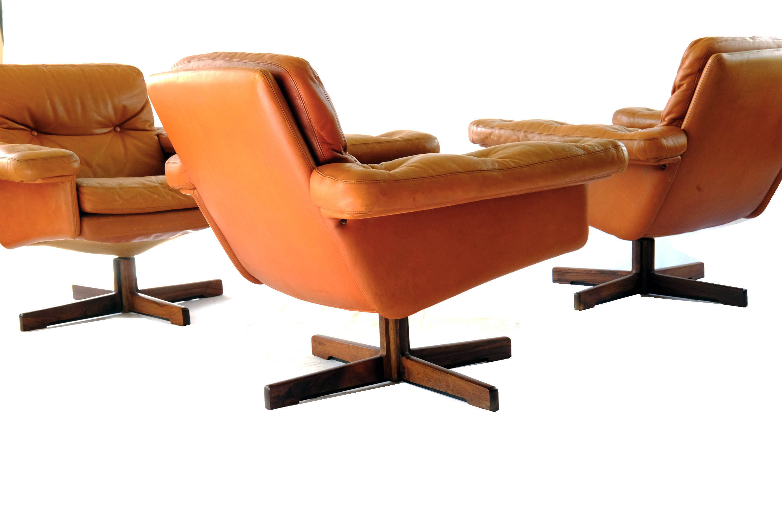 Set of Leather Sofa & 3 Armchairs by Sven Ivar Dysthe, Norway 1960's