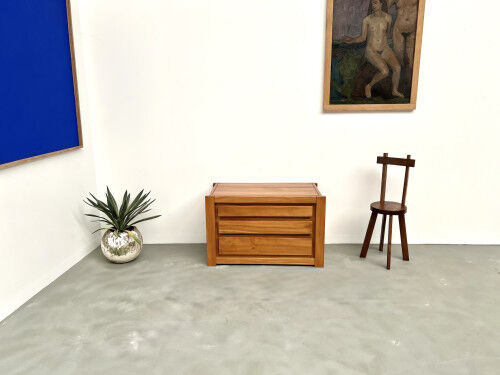 Solid elm chest of drawers, Maison Regain, circa 1970