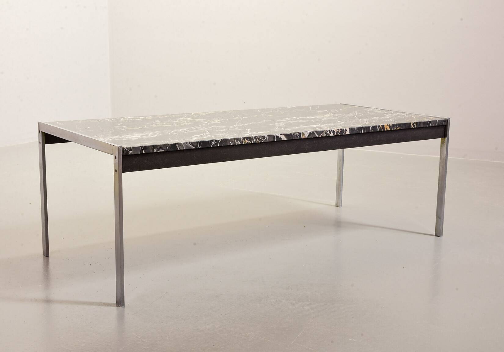 Kho Liangh Black Marble and Brushed Steel Coffee Table by Artifort 1960s