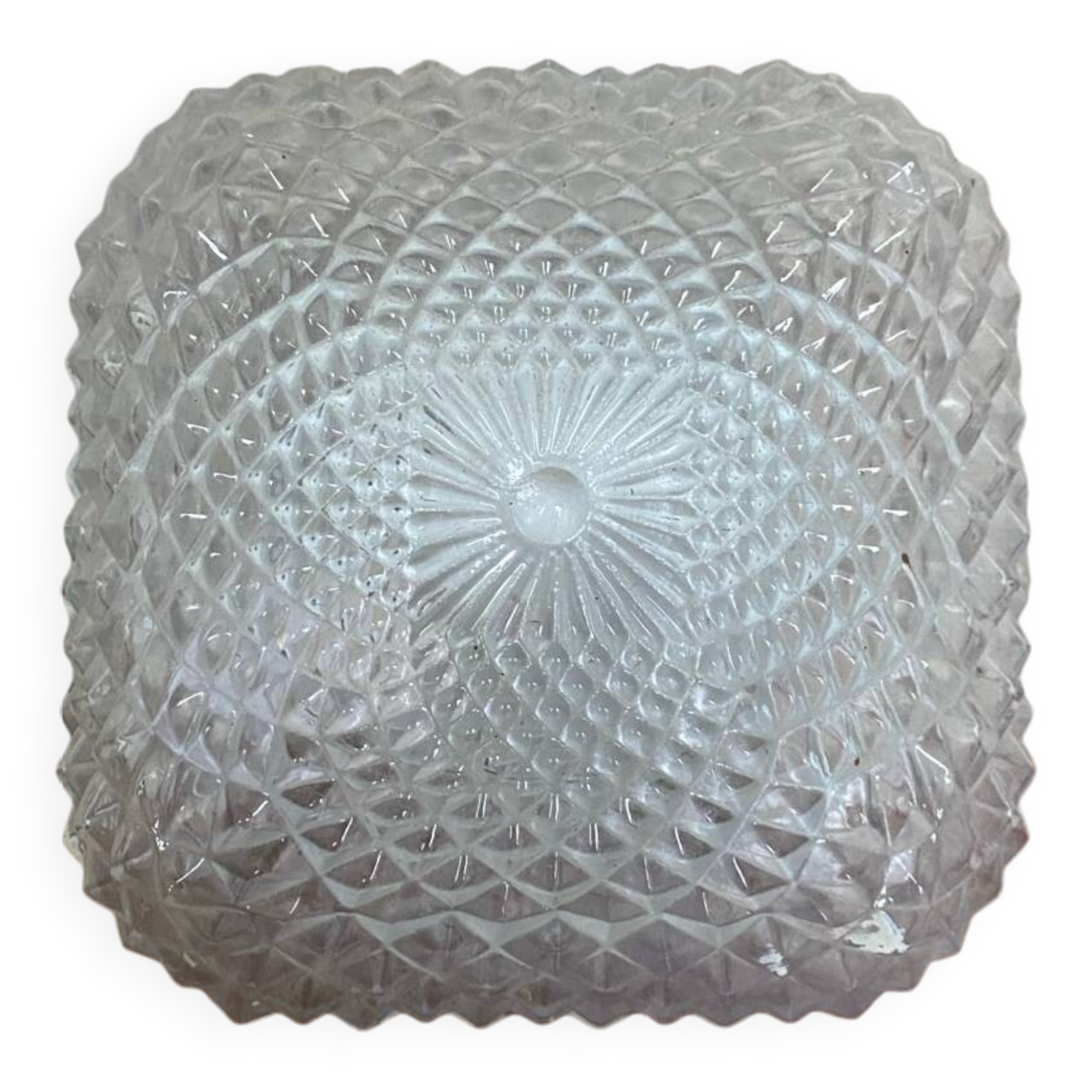 Antique Ceiling Light Sconce Molded Glass + Metal Support 70s Vintage #B791