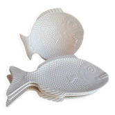 Grand service à poisson vintage en céramique blanche – Lot de 4 pièces