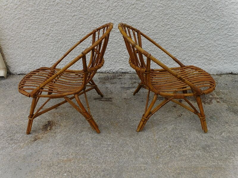 Pair of rattan shell armchairs