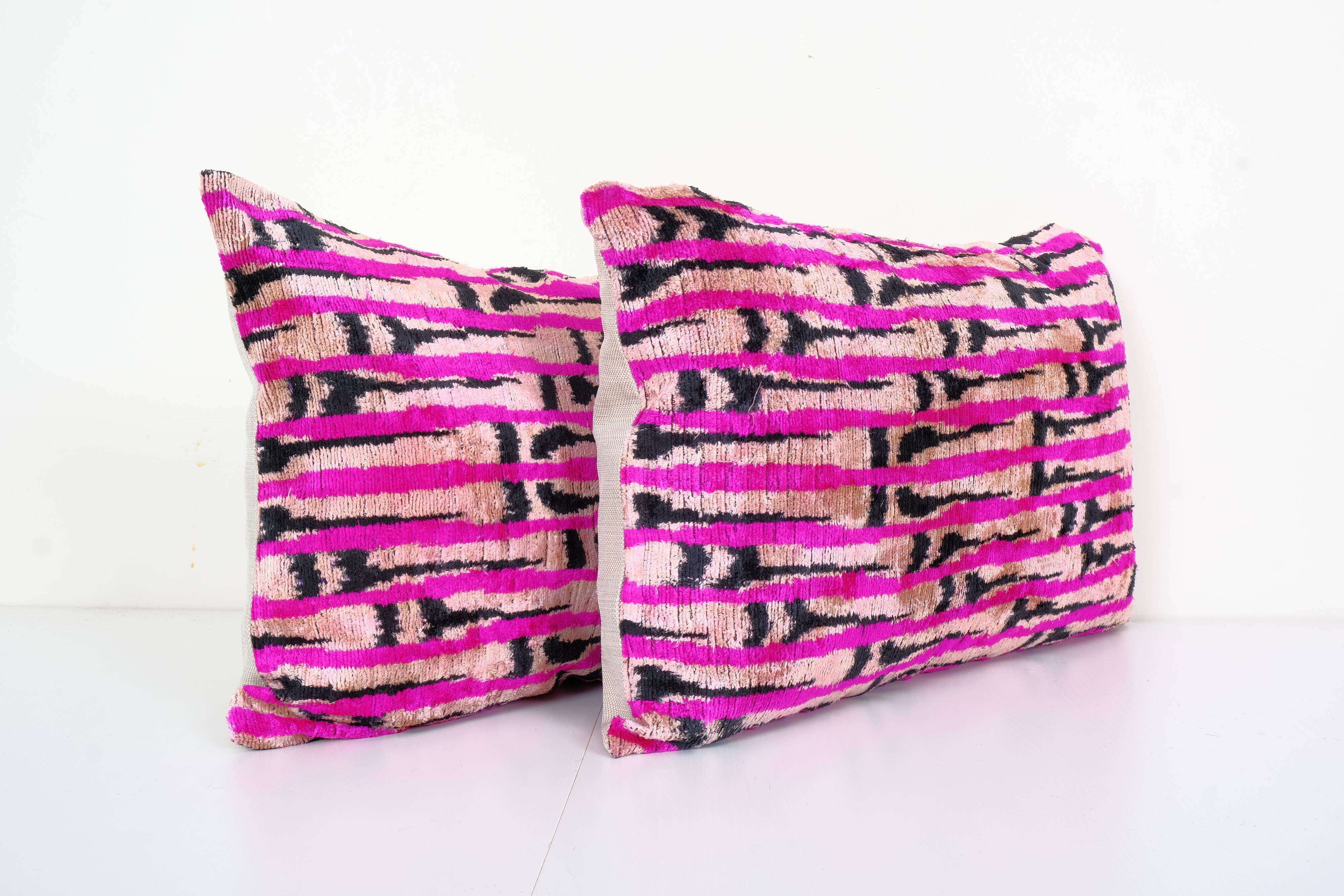Matching silk ikat velvet pillows