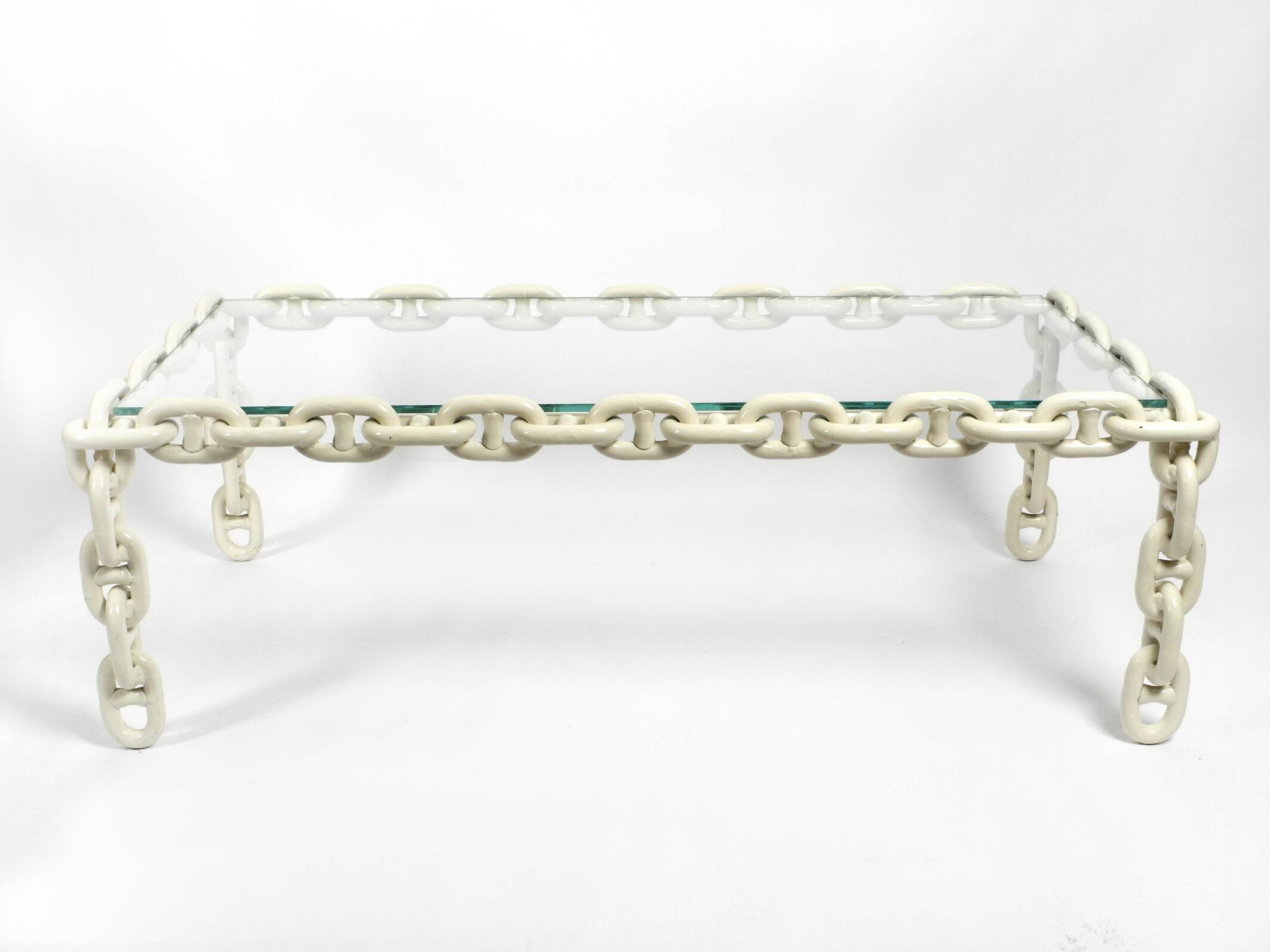 1970s XL Coffee Table Made of Nautical Iron Chain with a Thick Glass Plate