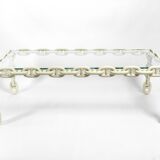 1970s XL Coffee Table Made of Nautical Iron Chain with a Thick Glass Plate