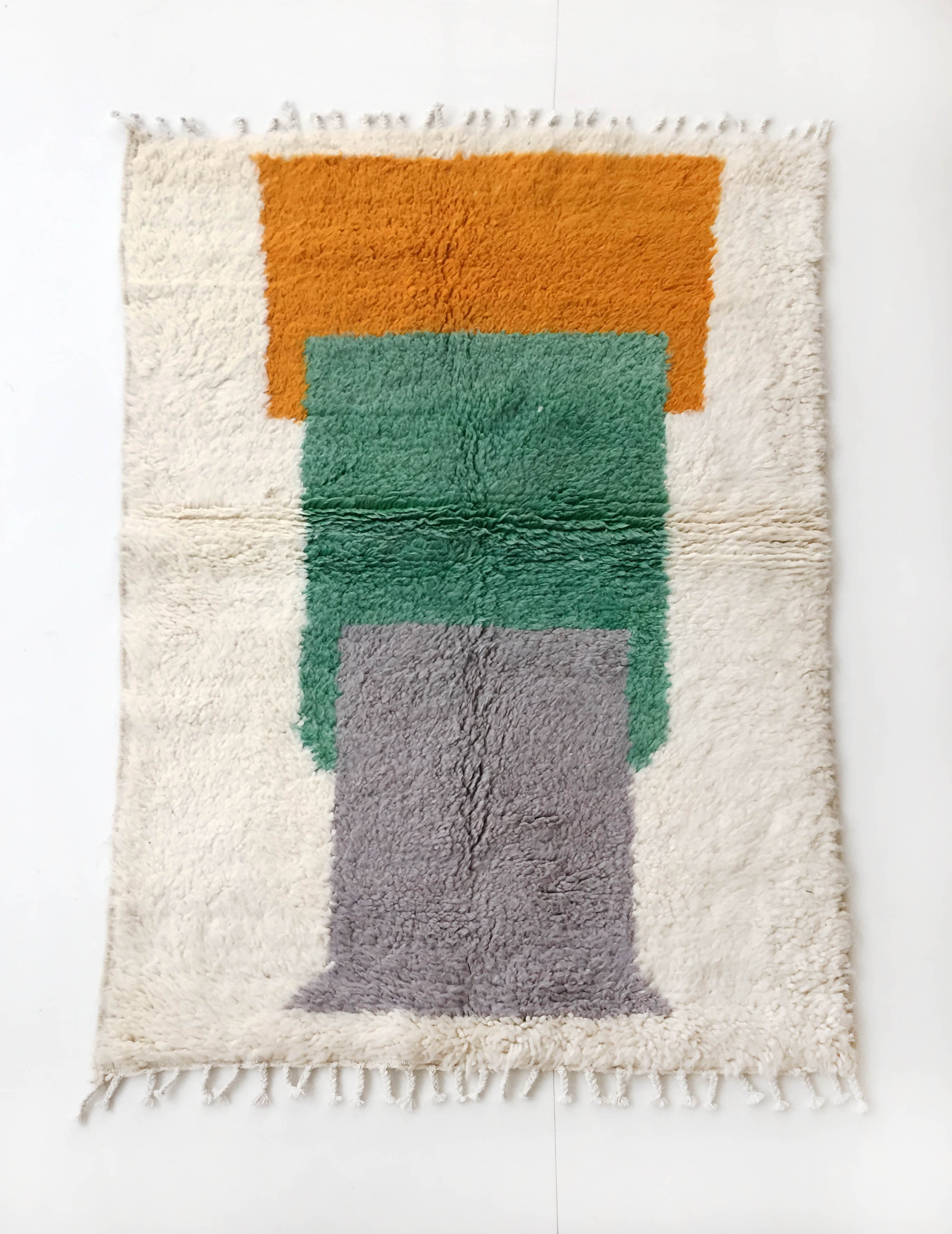 Moroccan Berber carpet blessed ouarain ecru with colorful patterns 148x104cm