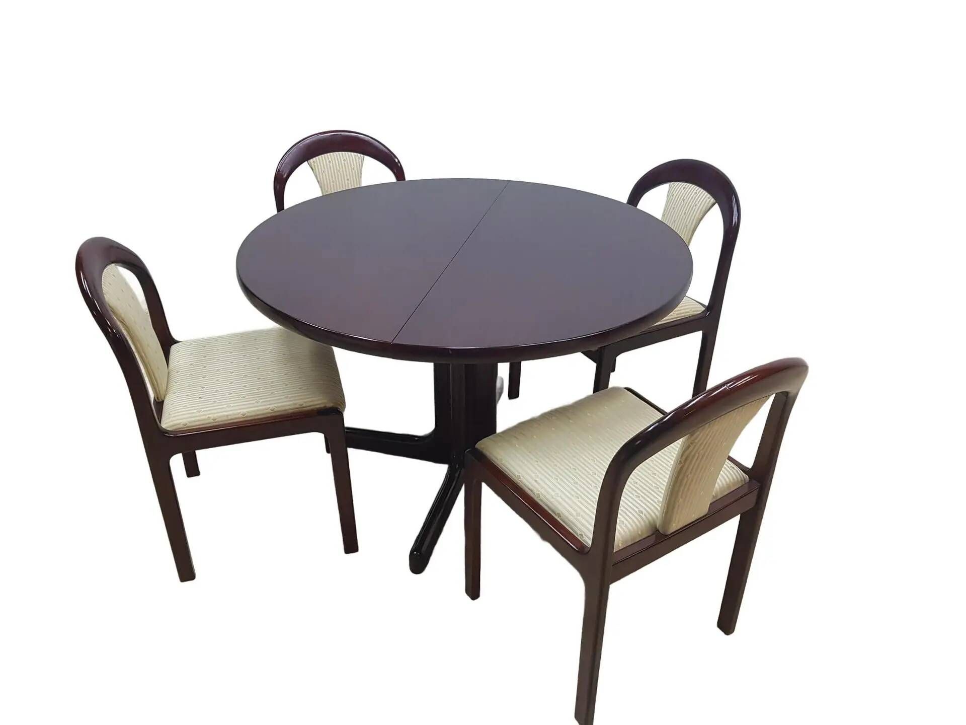 Dining set, brown mahogany, beige fabric, Lübke, Germany, 1960s.